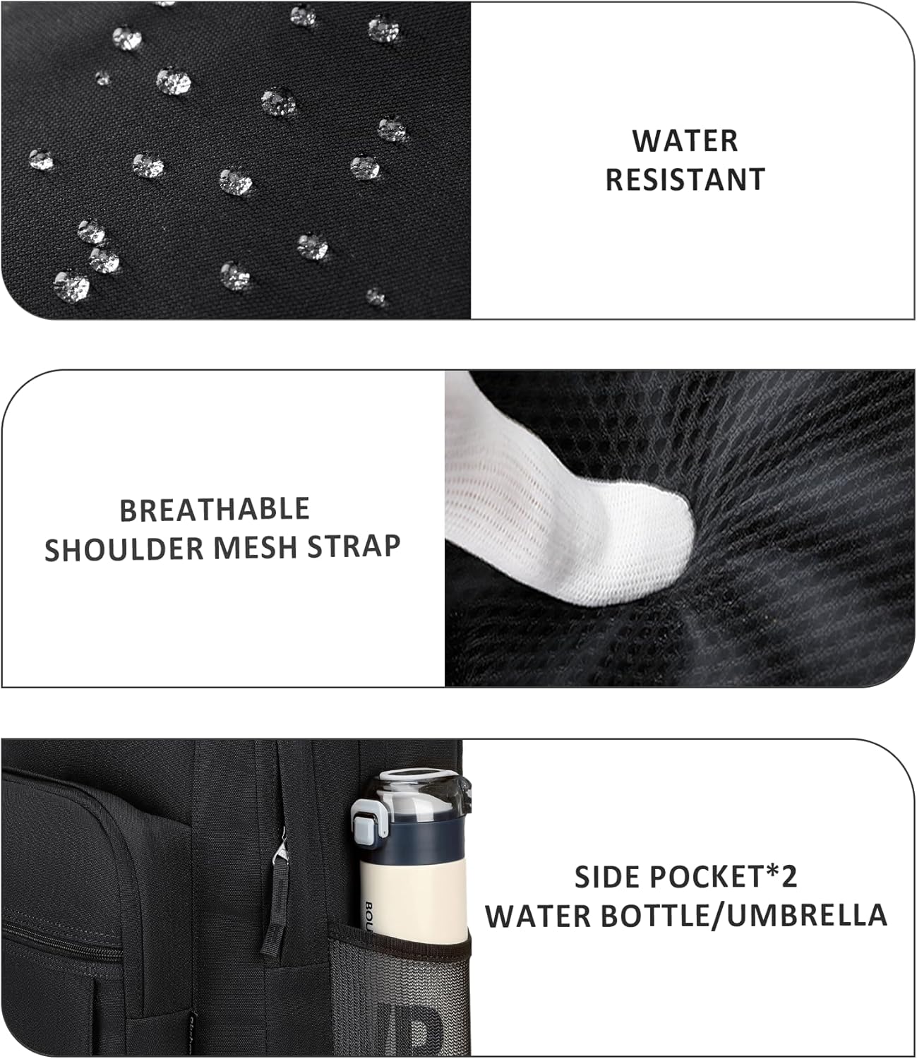 Basic Travel Backpack Water Resistant Black - Image 4