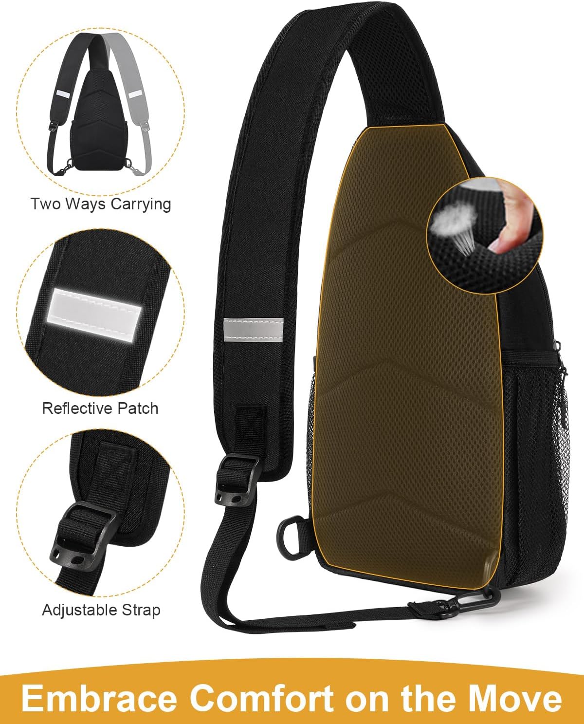 Waterproof Crossbody Sling Bag Black Medium - Image 4